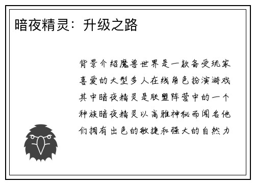 暗夜精灵：升级之路